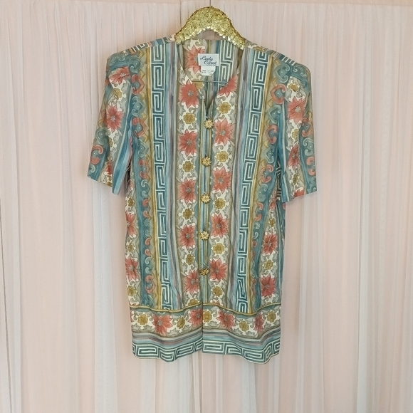 Vintage 80s Lady Carol of NY Womens Plus Size Floral Geometric Blouse size 14 - Picture 1 of 9